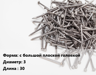 Гвоздь с большой плоской головкой 3х30 белый цинк, чертеж 7811-7094,чертеж 7811-7102, кг цена от 123.97 ₼ / кг, где купить, условия доставки в Баку и Бакинская области